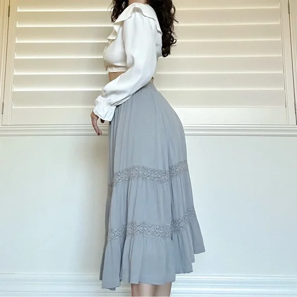 gray boho fairy midi skirt - Picture 4 of 8